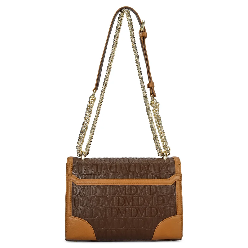 Da Milano Mocha Small Monogram Leather Shoulder Bag - Mocha for Women | Best Price UAE